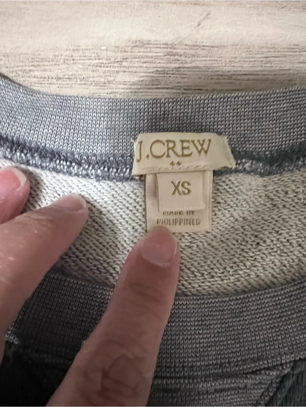 J.Crew XS Gray Cotton Raglan Crewneck Sweatshirt Contrast Rib Trim